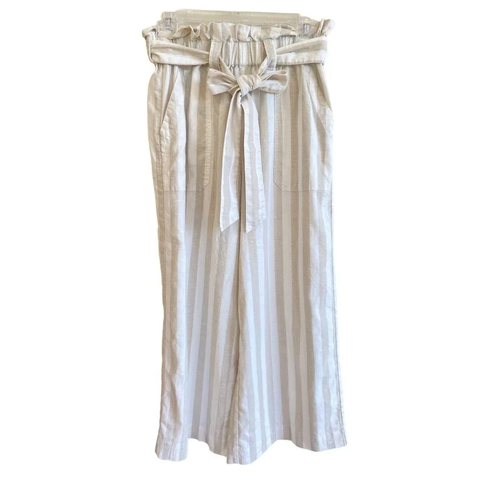 Marine Layer Caroline Pant Tan/White Stripe Small Wide Leg Capri Hemp Worn Once! - Picture 9 of 10